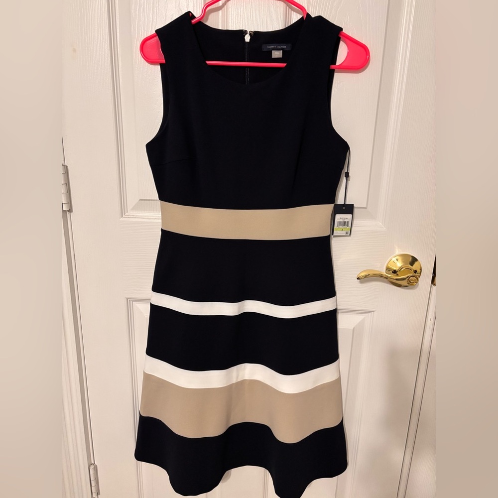Tommy Hilfiger navy/tan/white striped dress size 4